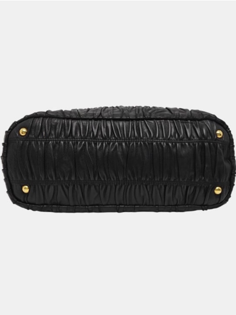 Prada⭐️Black Ruched Leather Tote with Gold-Tone Hardware. Vintage! - Picture 8 of 9